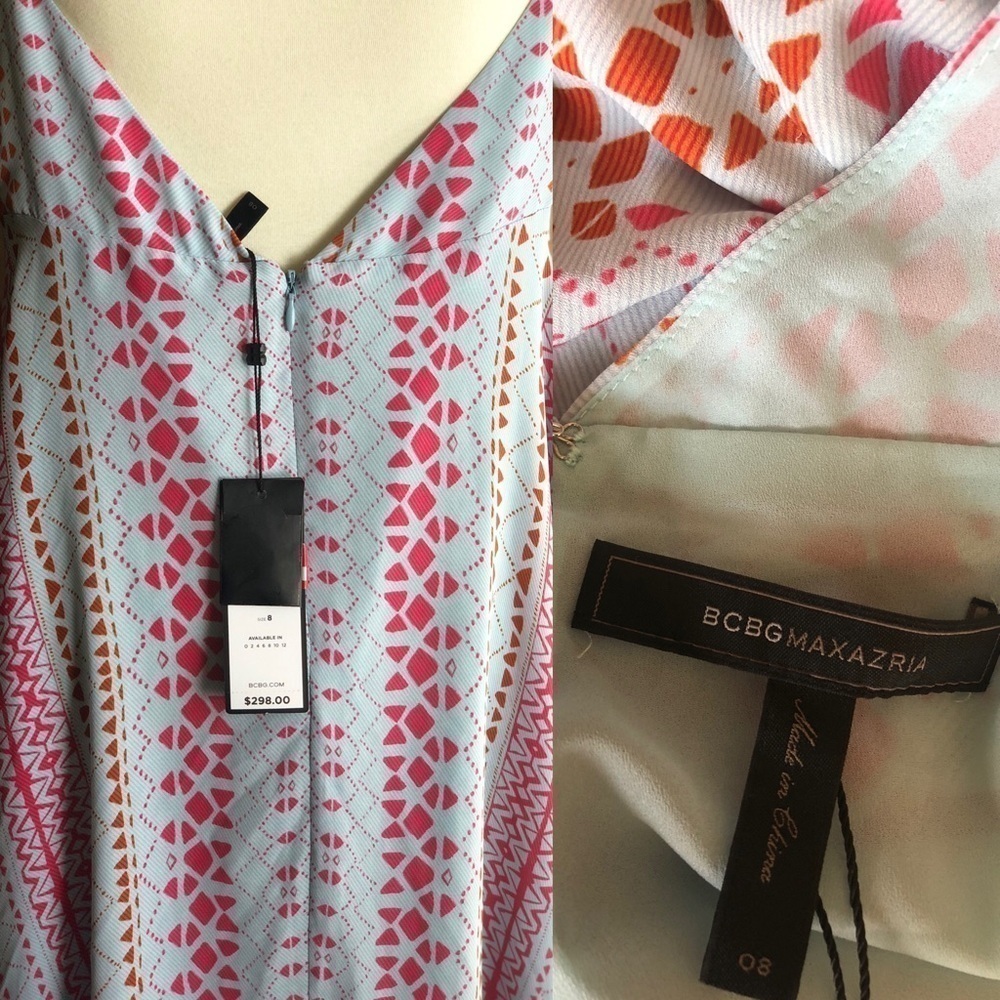 BCBGMAXAZRIA Danela Halter Geometric Dress Size 8 - Picture 2 of 9